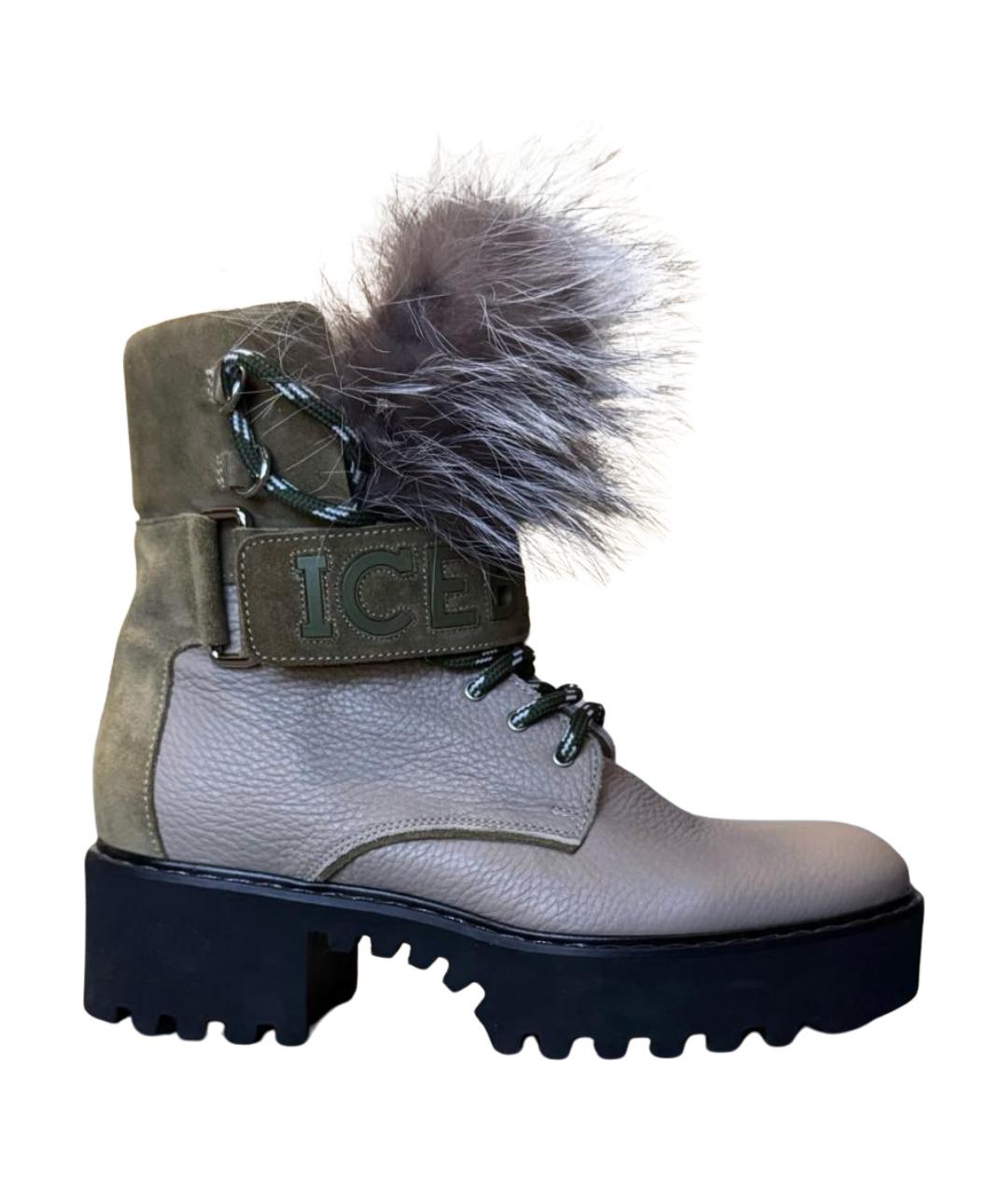 ICEBERG Хаки кожаные ботинки, фото 1