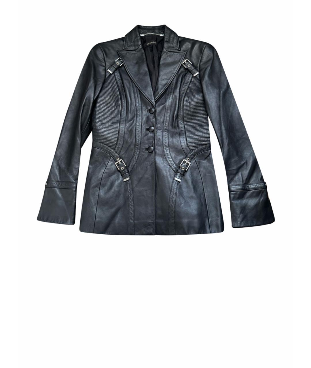 ESCADA Черный кожаный жакет/пиджак, фото 1