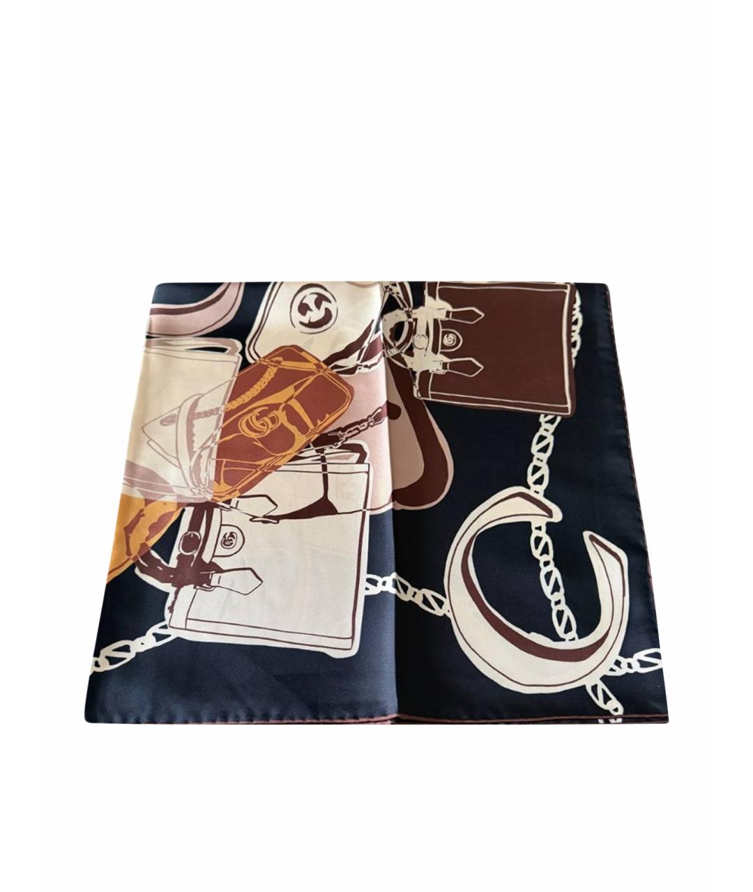 GUCCI Коричневый шелковый платок, фото 1