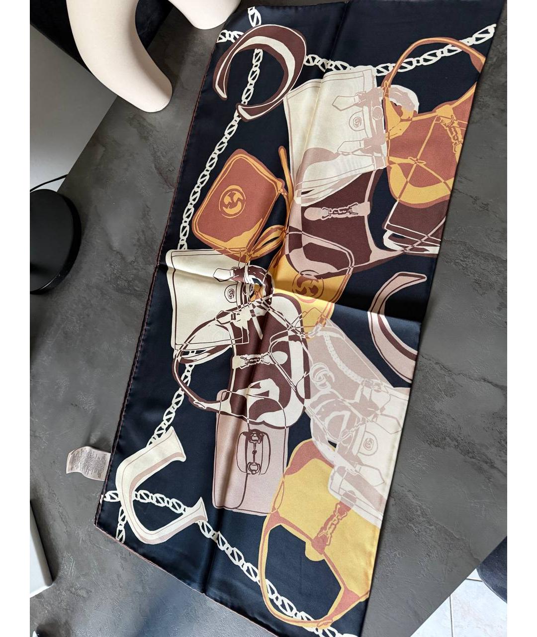 GUCCI Коричневый шелковый платок, фото 4