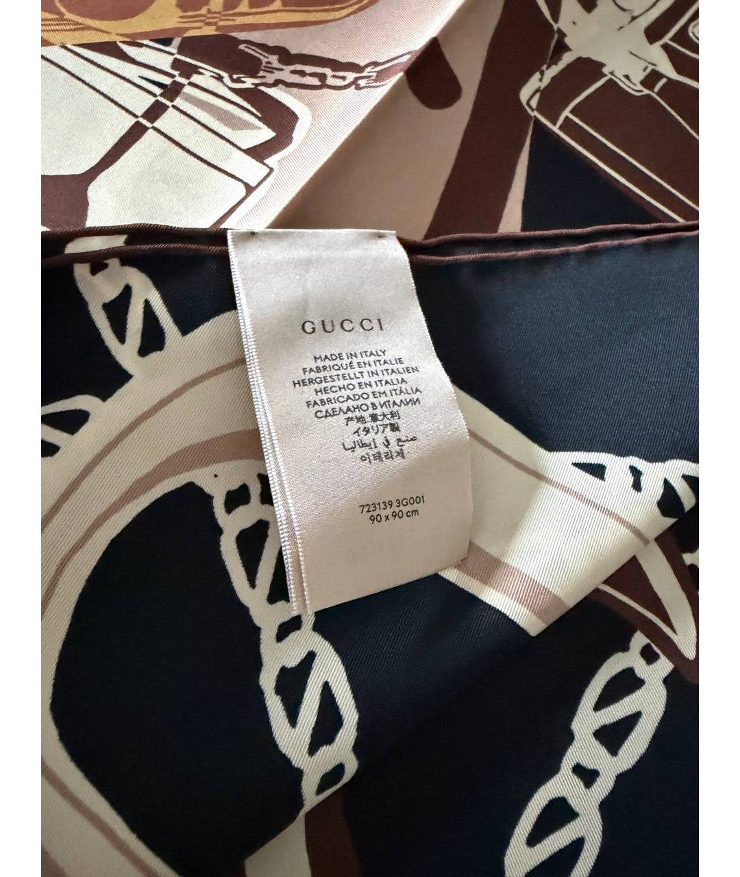 GUCCI Коричневый шелковый платок, фото 3