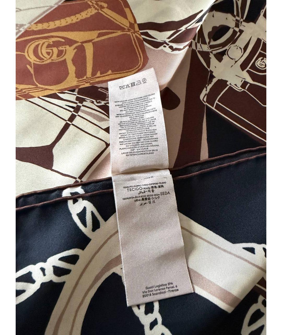 GUCCI Коричневый шелковый платок, фото 5