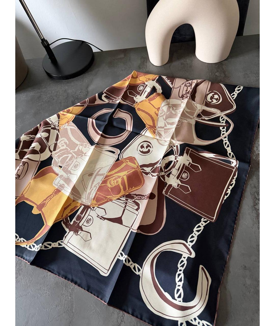 GUCCI Коричневый шелковый платок, фото 2