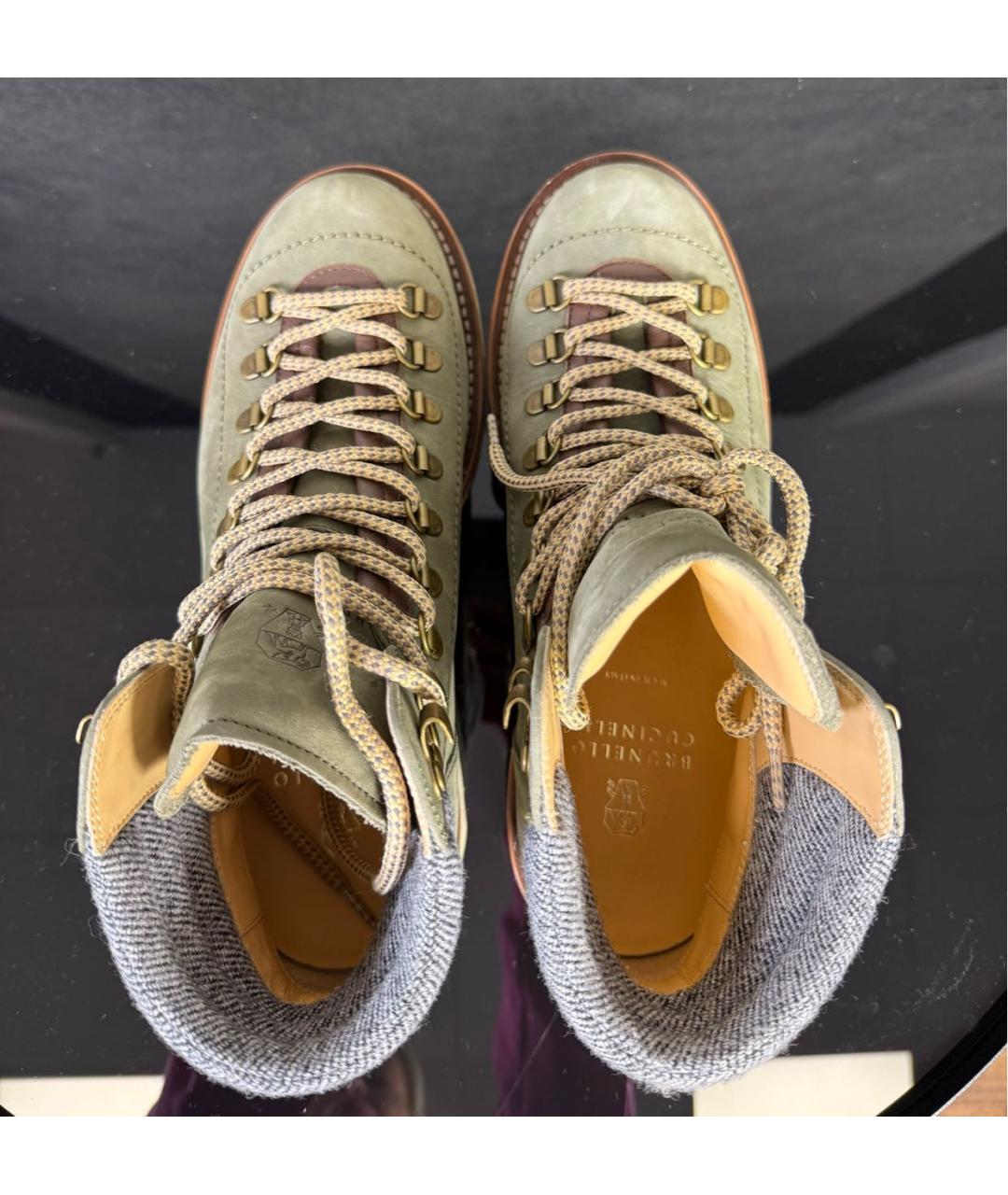 BRUNELLO CUCINELLI Хаки нубуковые высокие ботинки, фото 3