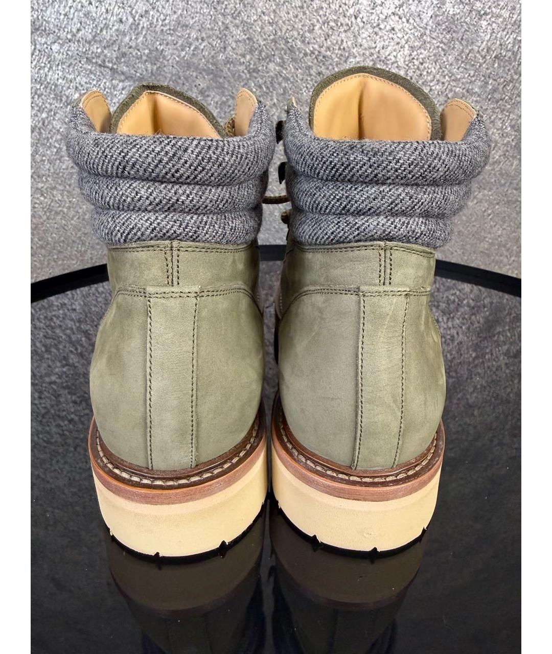 BRUNELLO CUCINELLI Хаки нубуковые высокие ботинки, фото 4