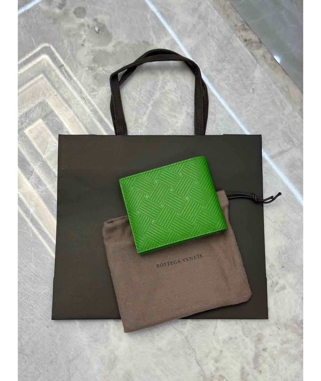 BOTTEGA VENETA Зеленый кожаный кошелек, фото 3