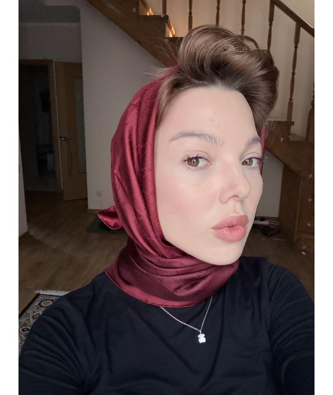 GUCCI Бордовый шелковый платок, фото 2