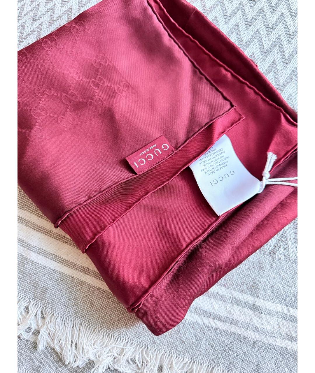 GUCCI Бордовый шелковый платок, фото 3