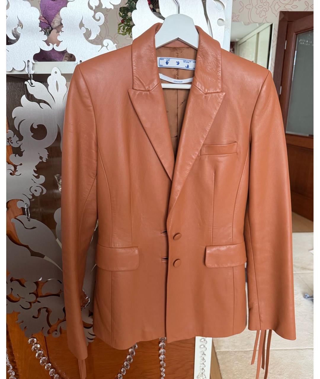 OFF-WHITE Коричневый кожаный жакет/пиджак, фото 4