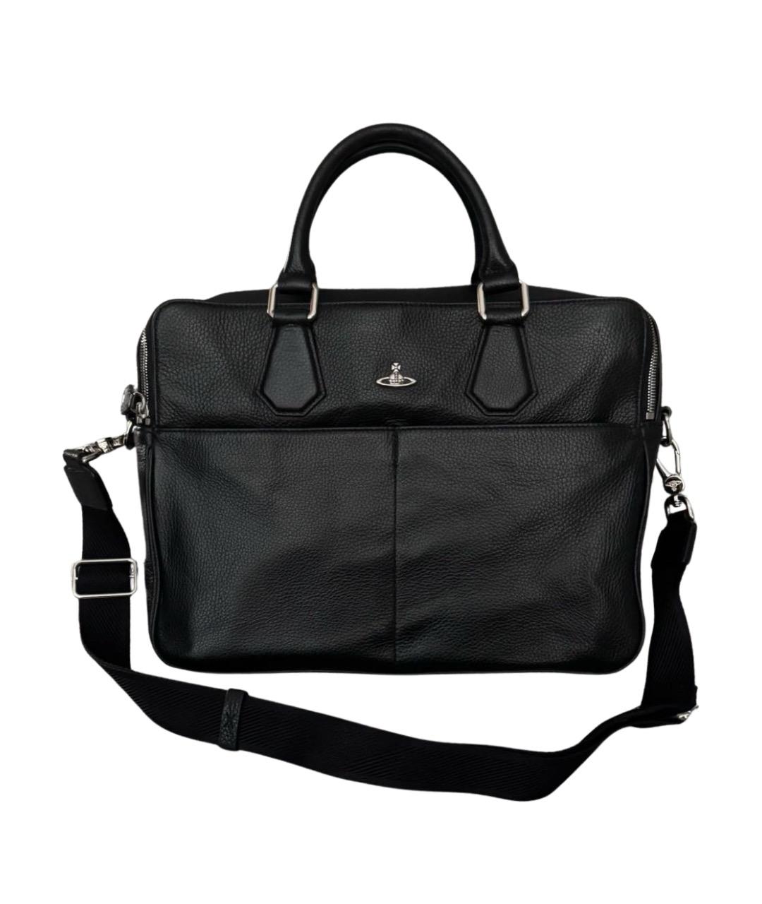 VIVIENNE WESTWOOD Черный кожаный портфель, фото 1