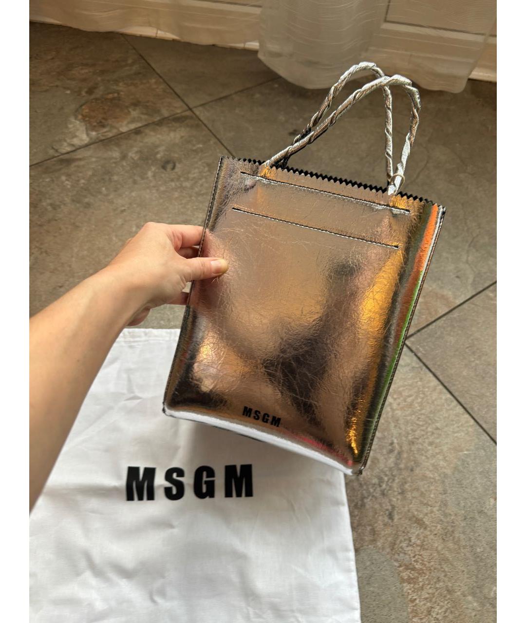 MSGM Серебряная сумка с короткими ручками, фото 3