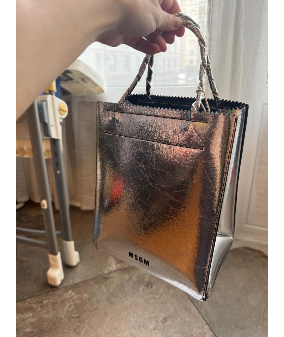 MSGM Серебряная сумка с короткими ручками, фото 5