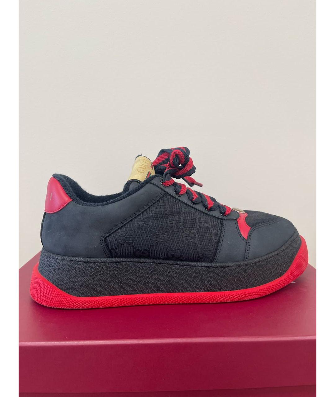 GUCCI Черные кожаные низкие кроссовки / кеды, фото 6