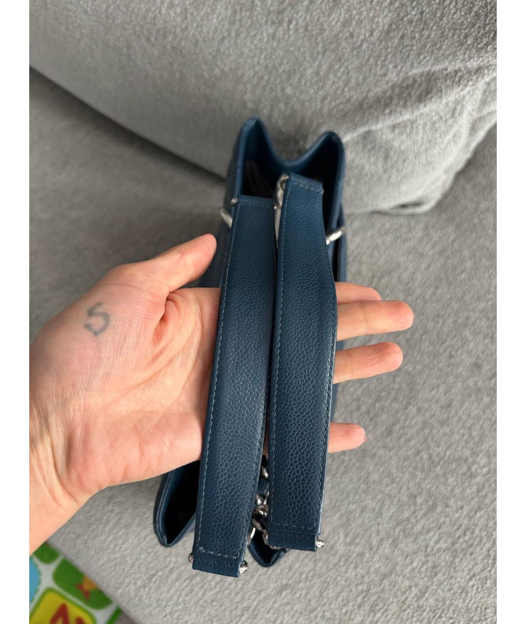 CHANEL Темно-синяя кожаная сумка тоут, фото 4