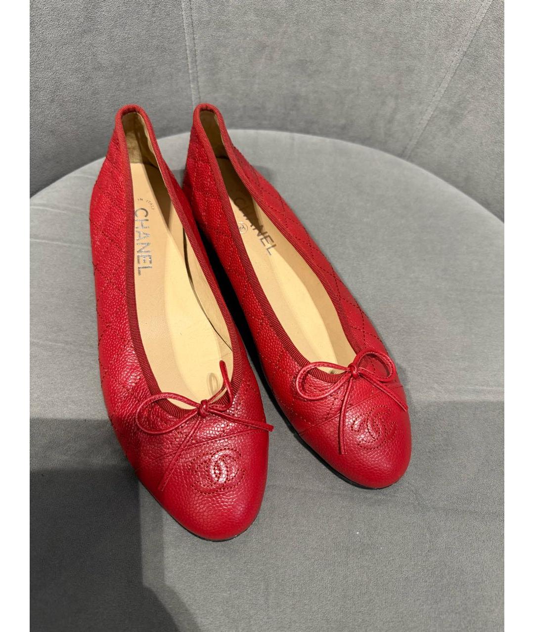 CHANEL Красные кожаные балетки, фото 5
