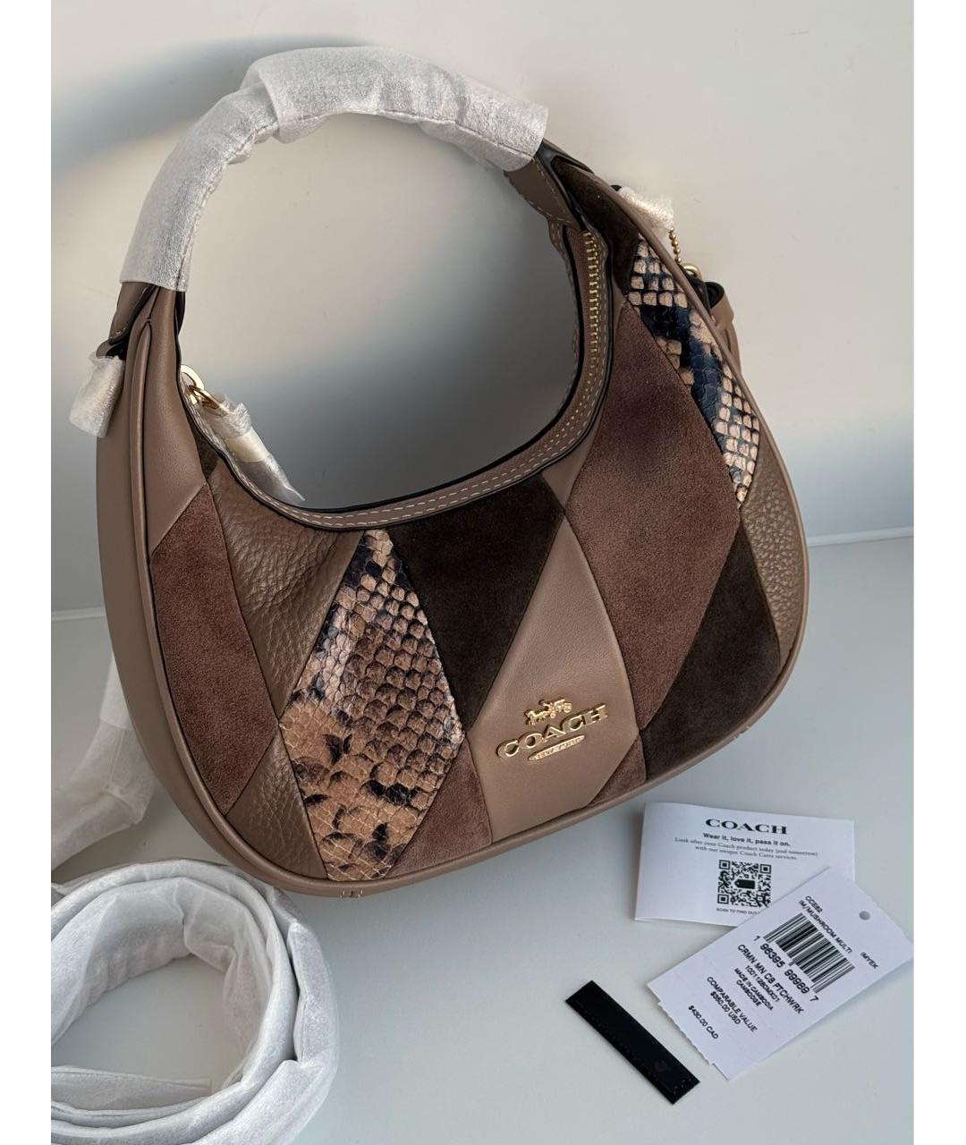 COACH Коричневая кожаная сумка через плечо, фото 2