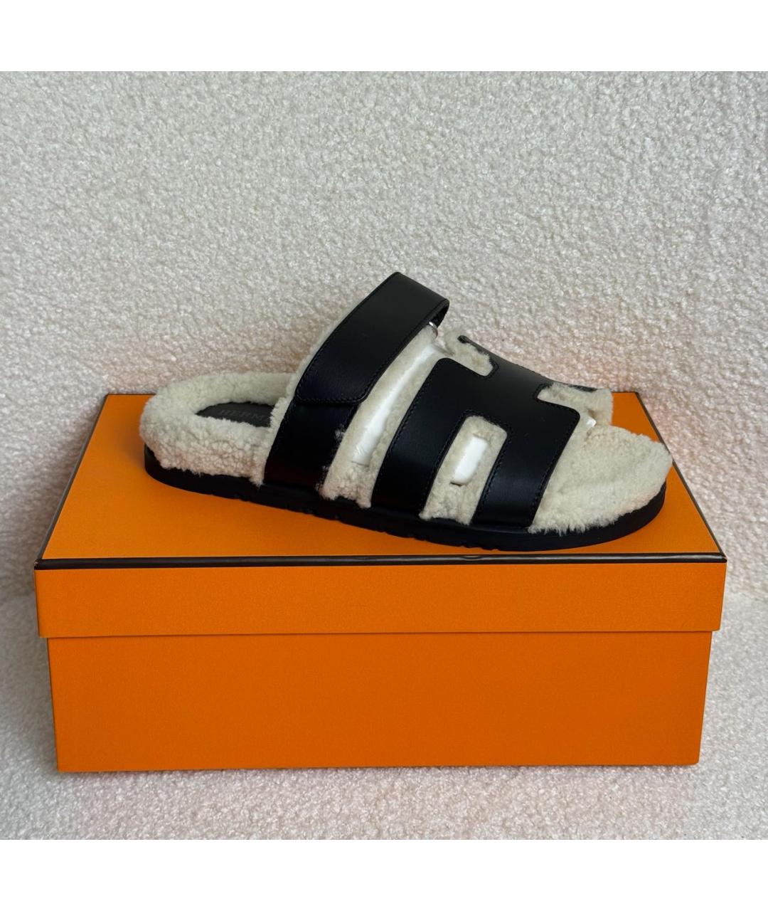 HERMES Черные кожаные шлепанцы, фото 4