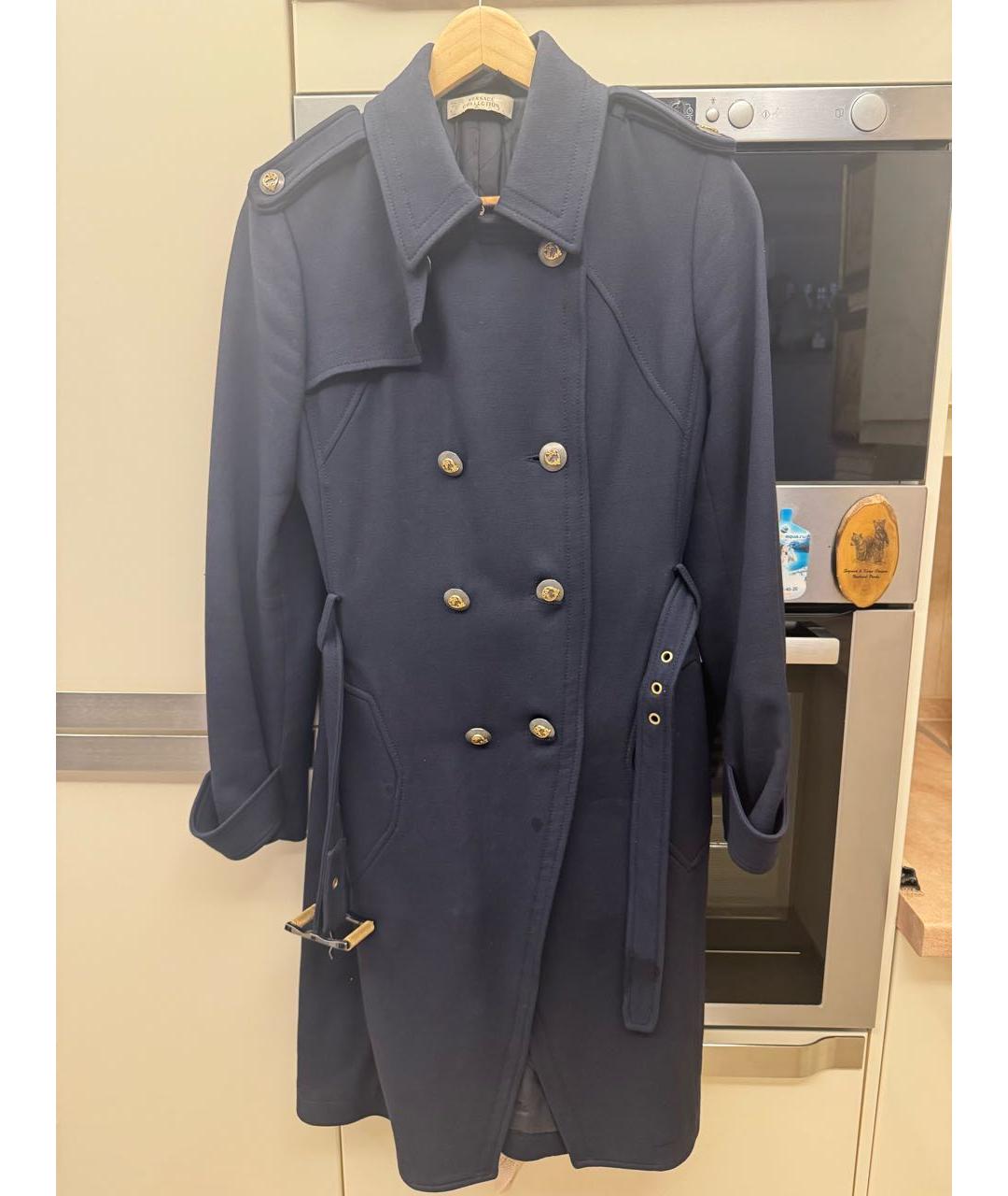 VERSACE COLLECTION Темно-синее вискозное пальто, фото 6