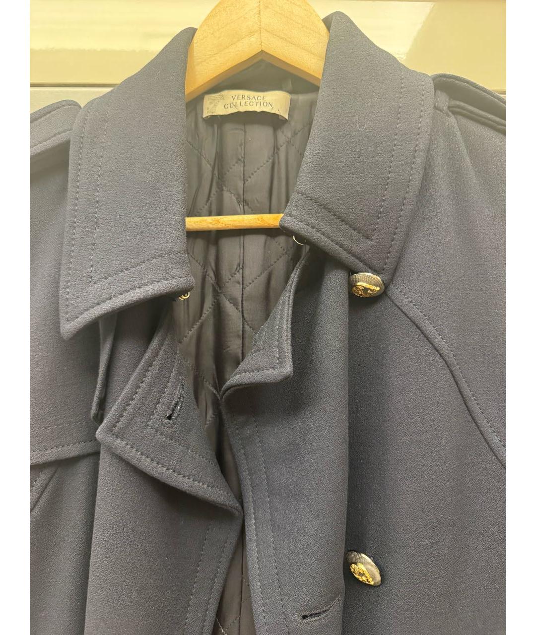 VERSACE COLLECTION Темно-синее вискозное пальто, фото 3