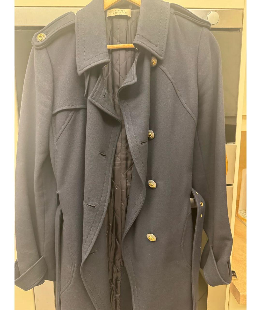 VERSACE COLLECTION Темно-синее вискозное пальто, фото 4