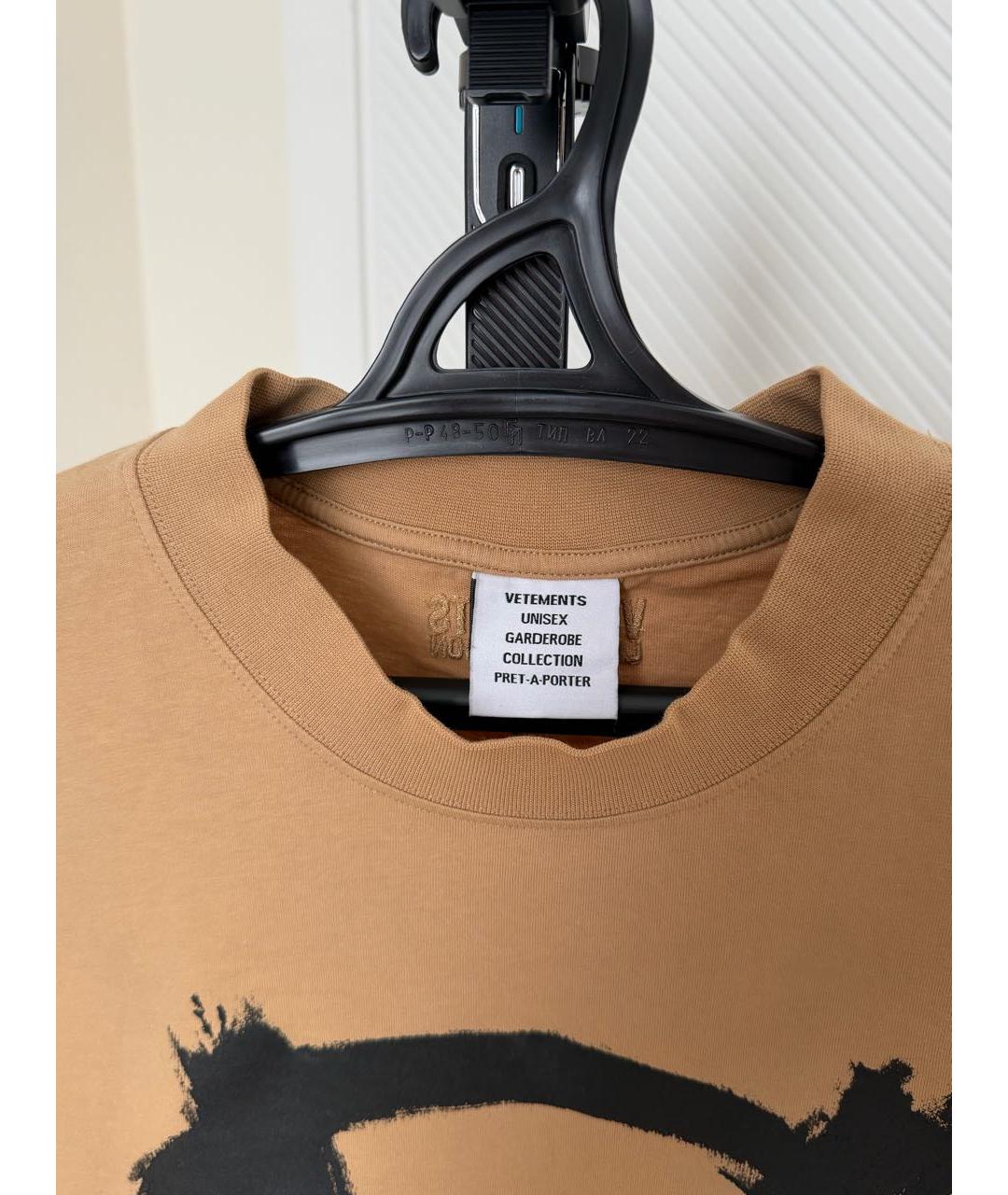 VETEMENTS Бежевая хлопковая футболка, фото 3