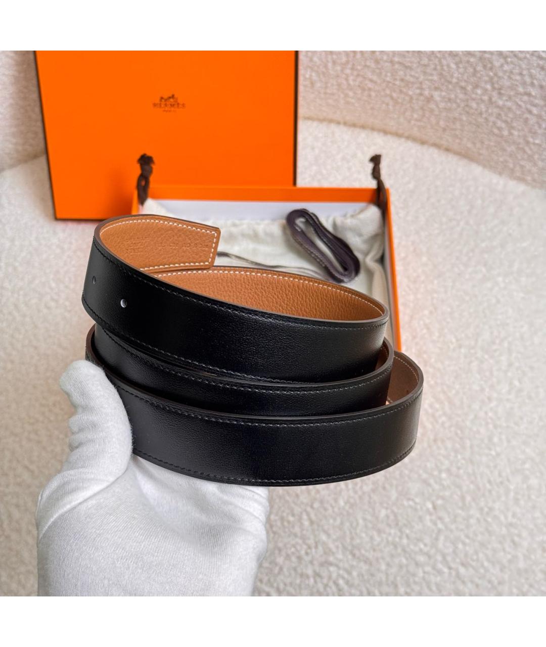 HERMES Черный кожаный ремень, фото 5