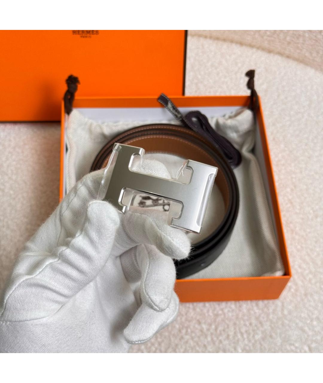 HERMES Черный кожаный ремень, фото 3