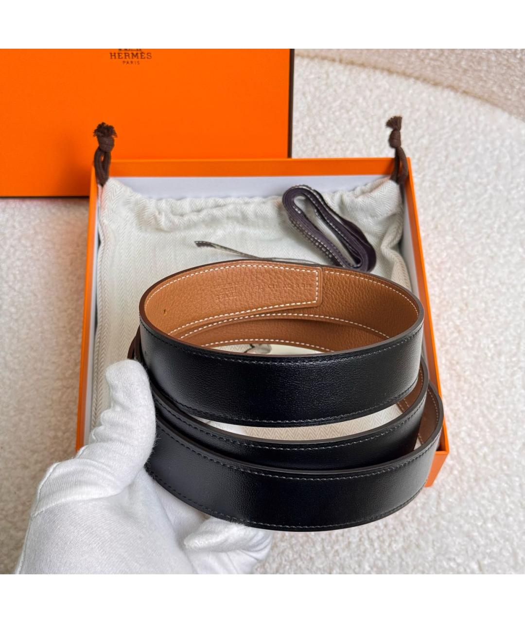 HERMES Черный кожаный ремень, фото 4