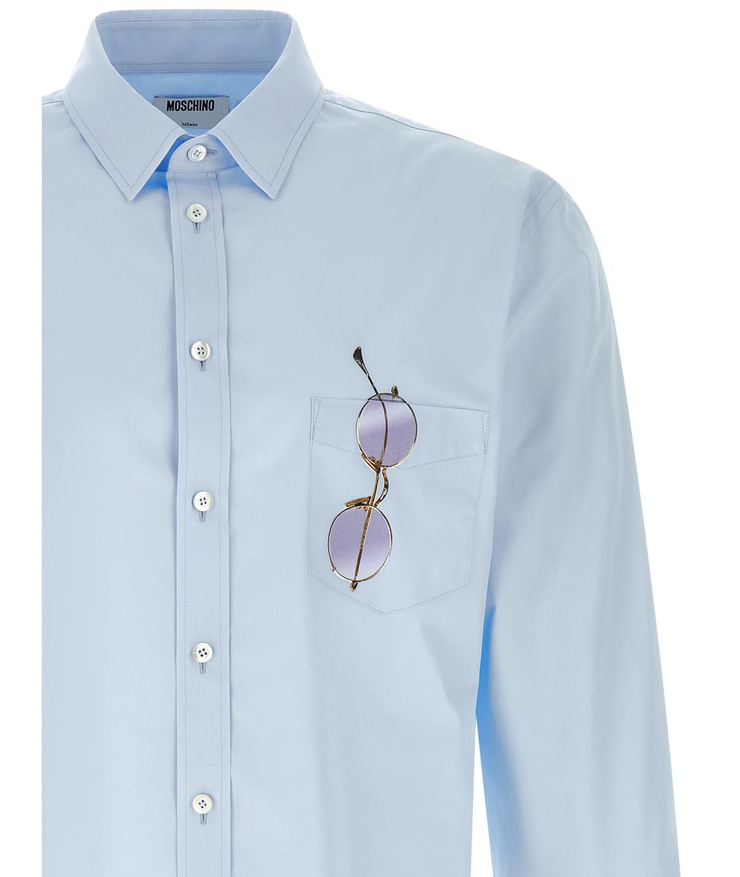 MOSCHINO Голубая хлопковая кэжуал рубашка, фото 3