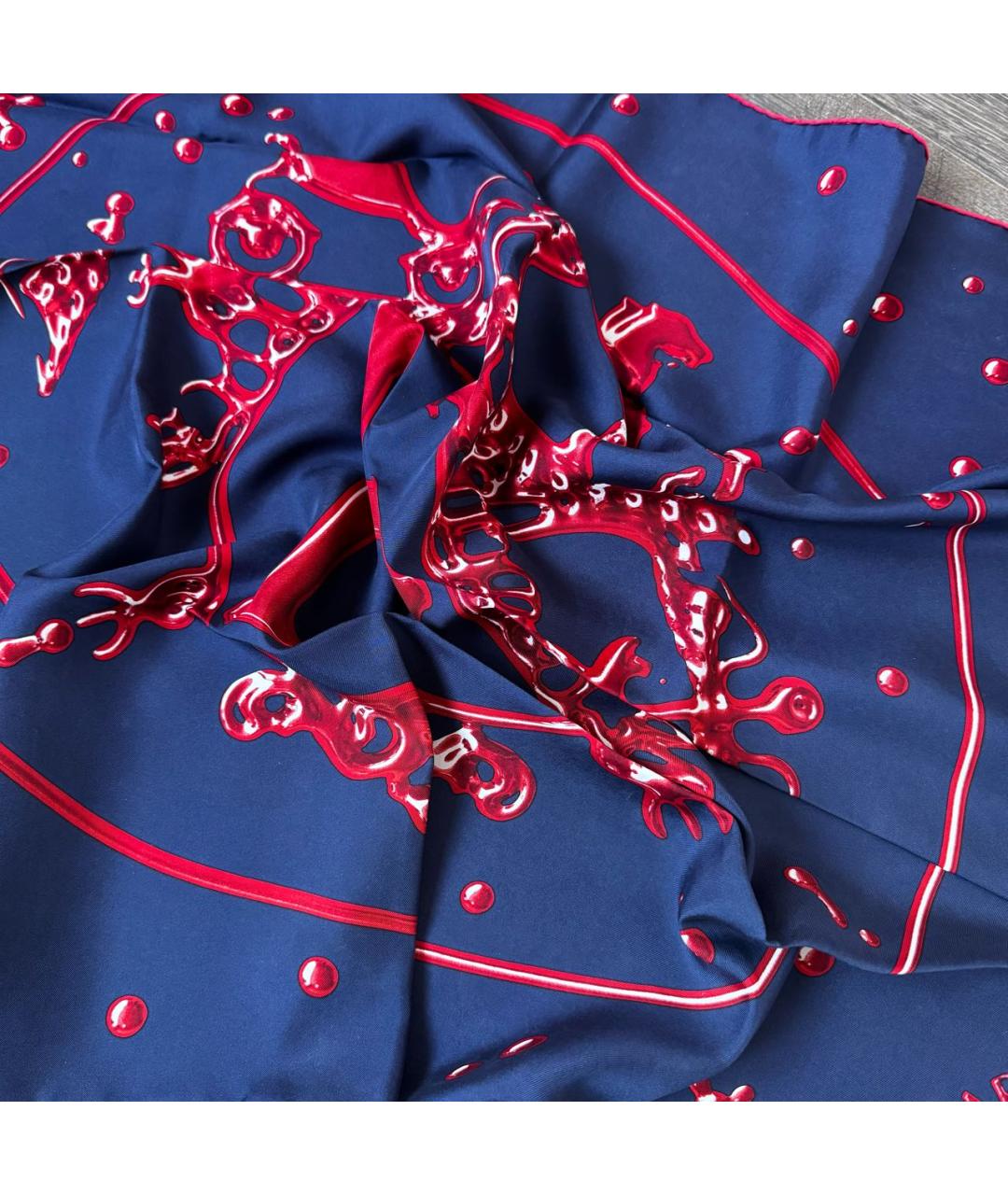 HERMES Темно-синий шелковый платок, фото 2