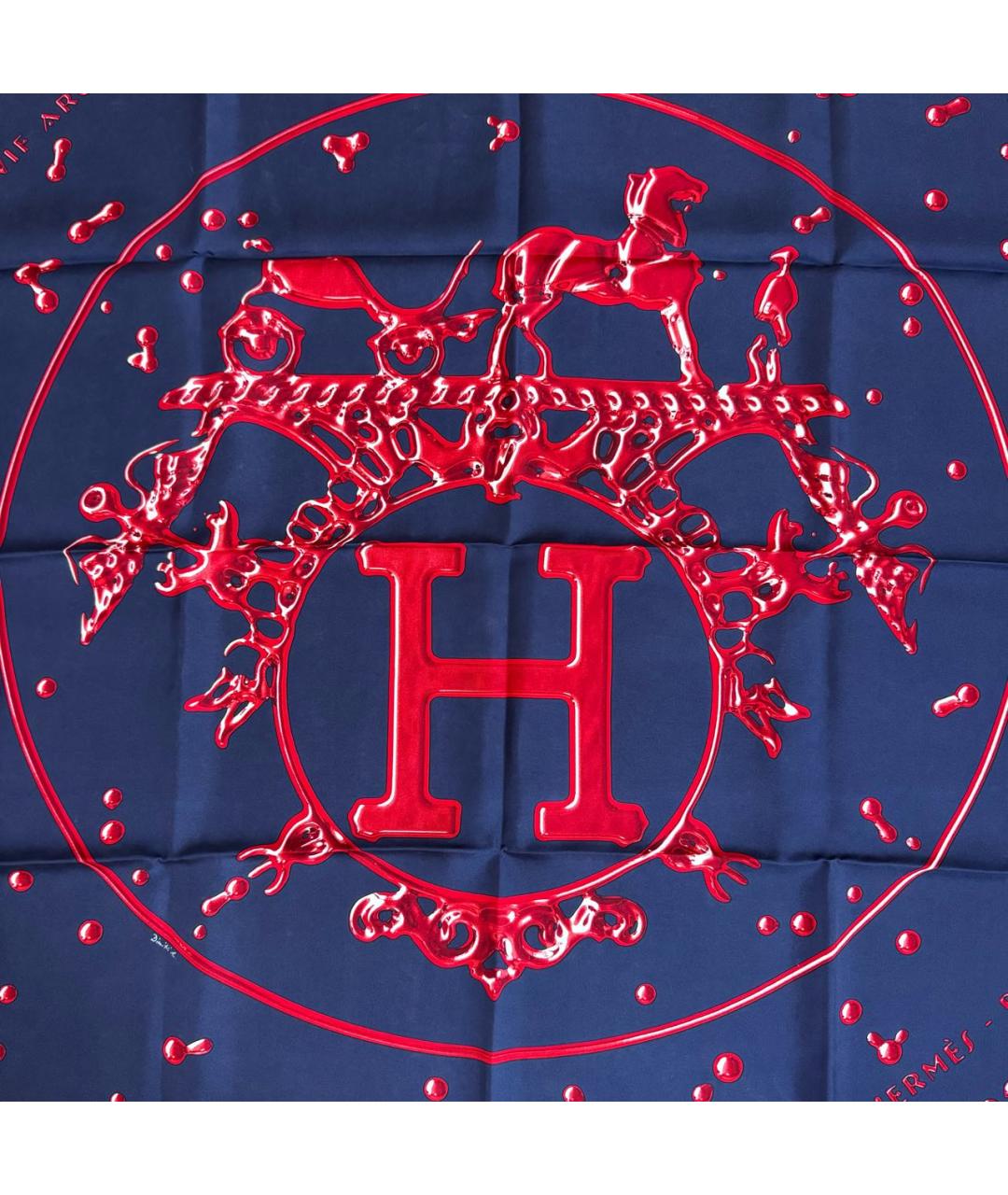 HERMES Темно-синий шелковый платок, фото 3