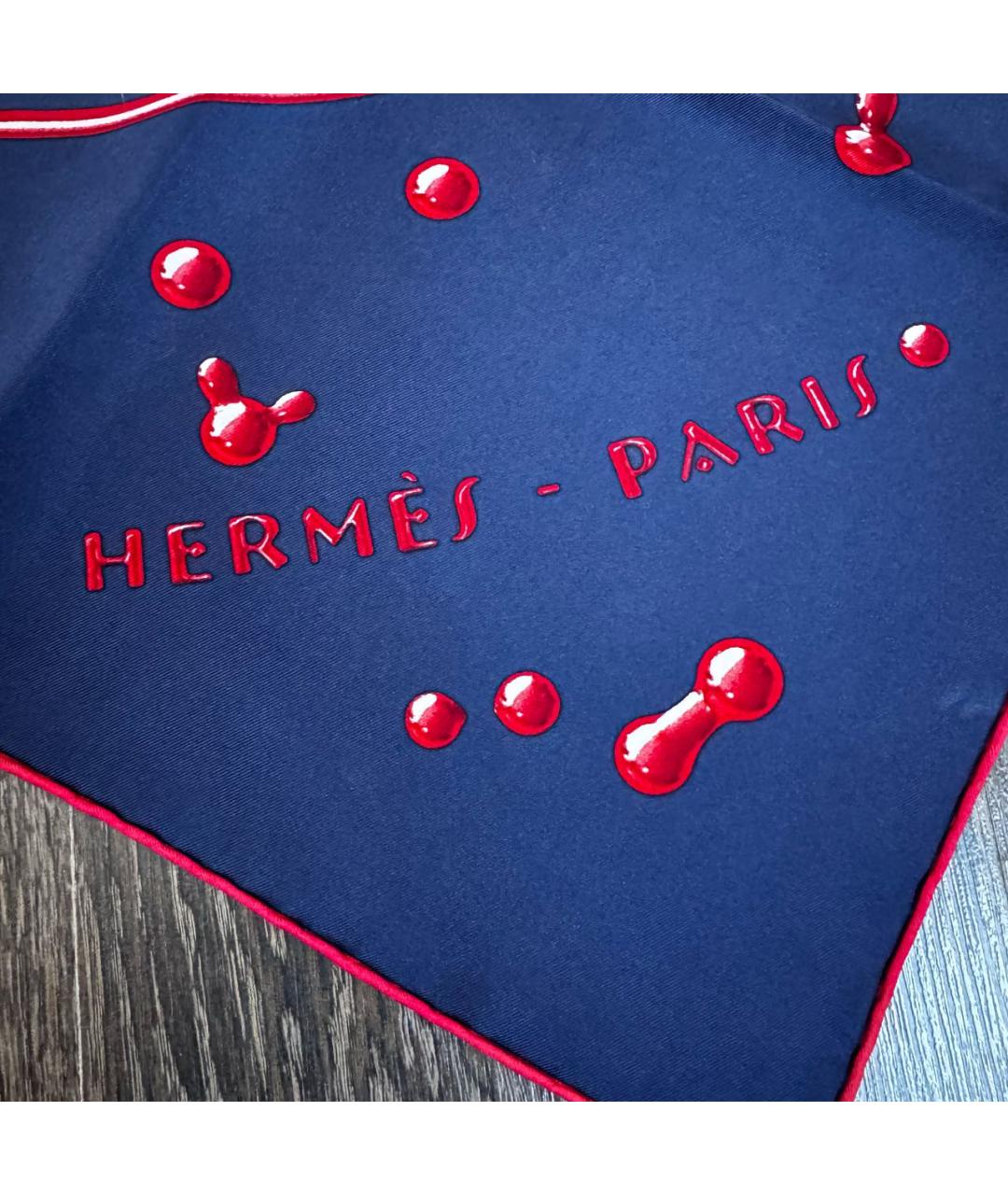 HERMES Темно-синий шелковый платок, фото 6