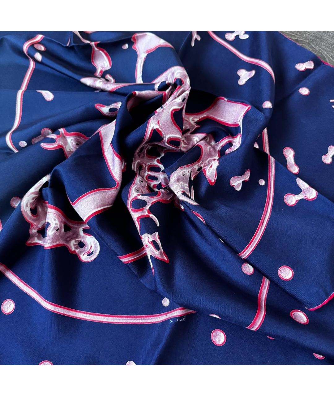 HERMES Темно-синий шелковый платок, фото 7