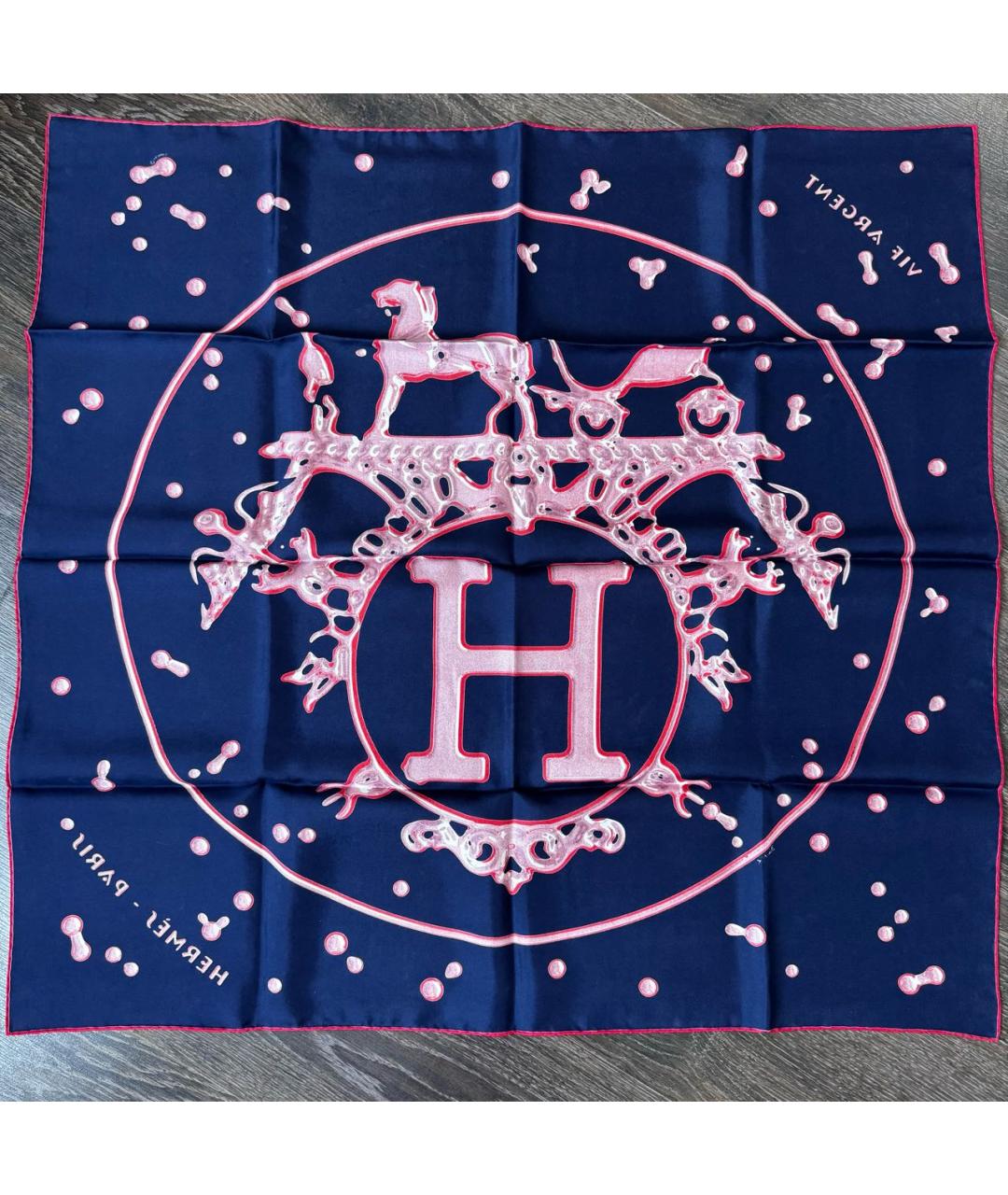HERMES Темно-синий шелковый платок, фото 8