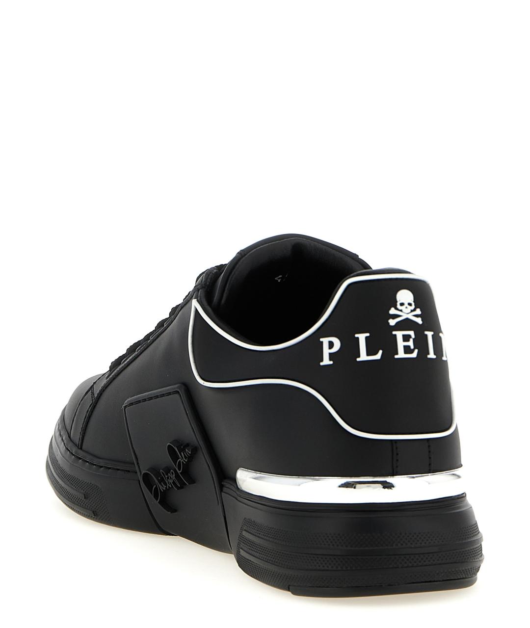 PHILIPP PLEIN Черные кожаные низкие кроссовки / кеды, фото 3