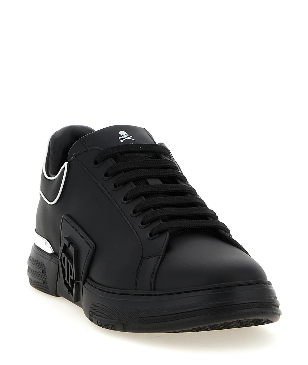 PHILIPP PLEIN Черные кожаные низкие кроссовки / кеды, фото 2