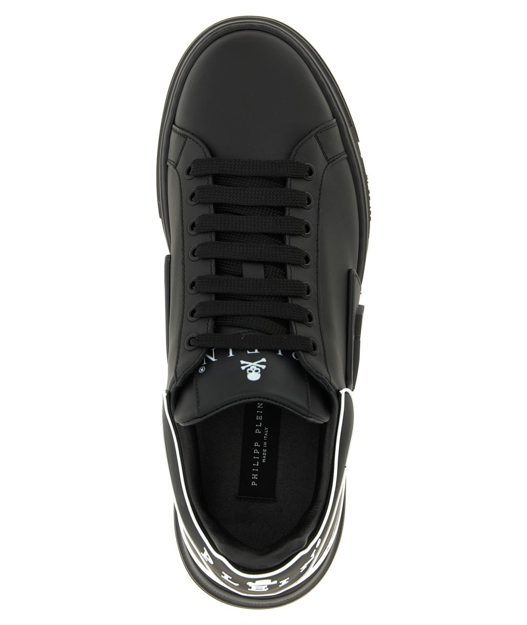 PHILIPP PLEIN Черные кожаные низкие кроссовки / кеды, фото 4