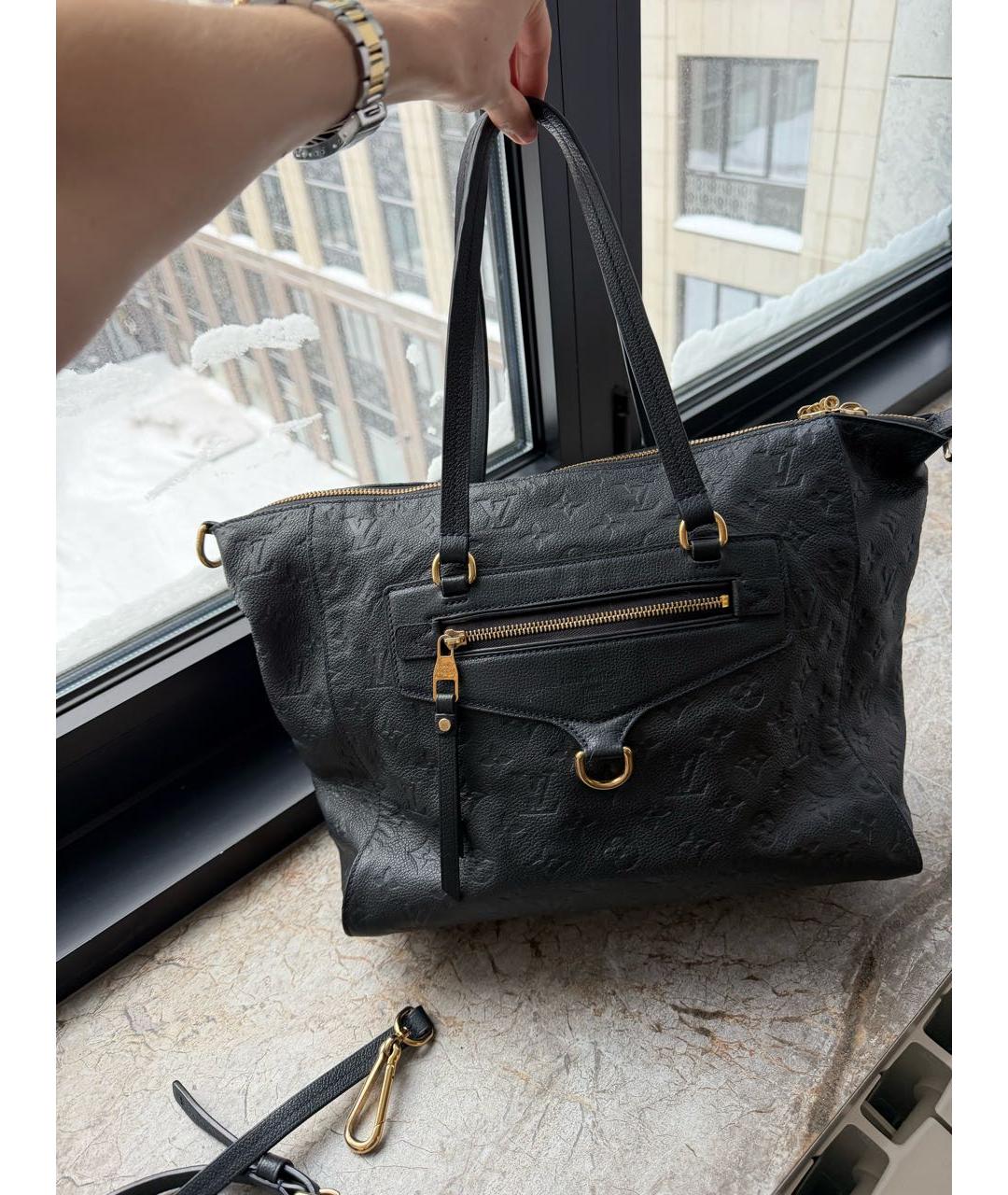 LOUIS VUITTON Темно-синяя кожаная сумка тоут, фото 7