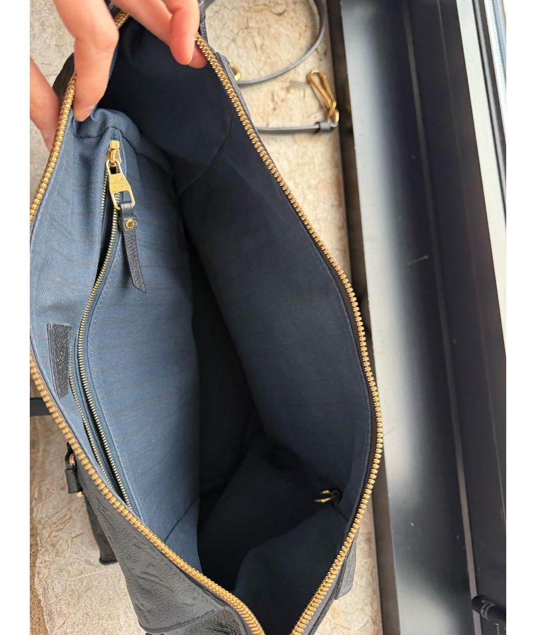 LOUIS VUITTON Темно-синяя кожаная сумка тоут, фото 4