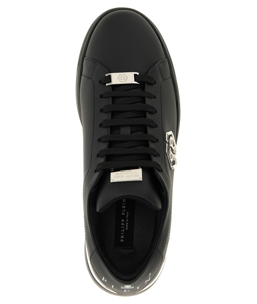 PHILIPP PLEIN Черные кожаные низкие кроссовки / кеды, фото 4