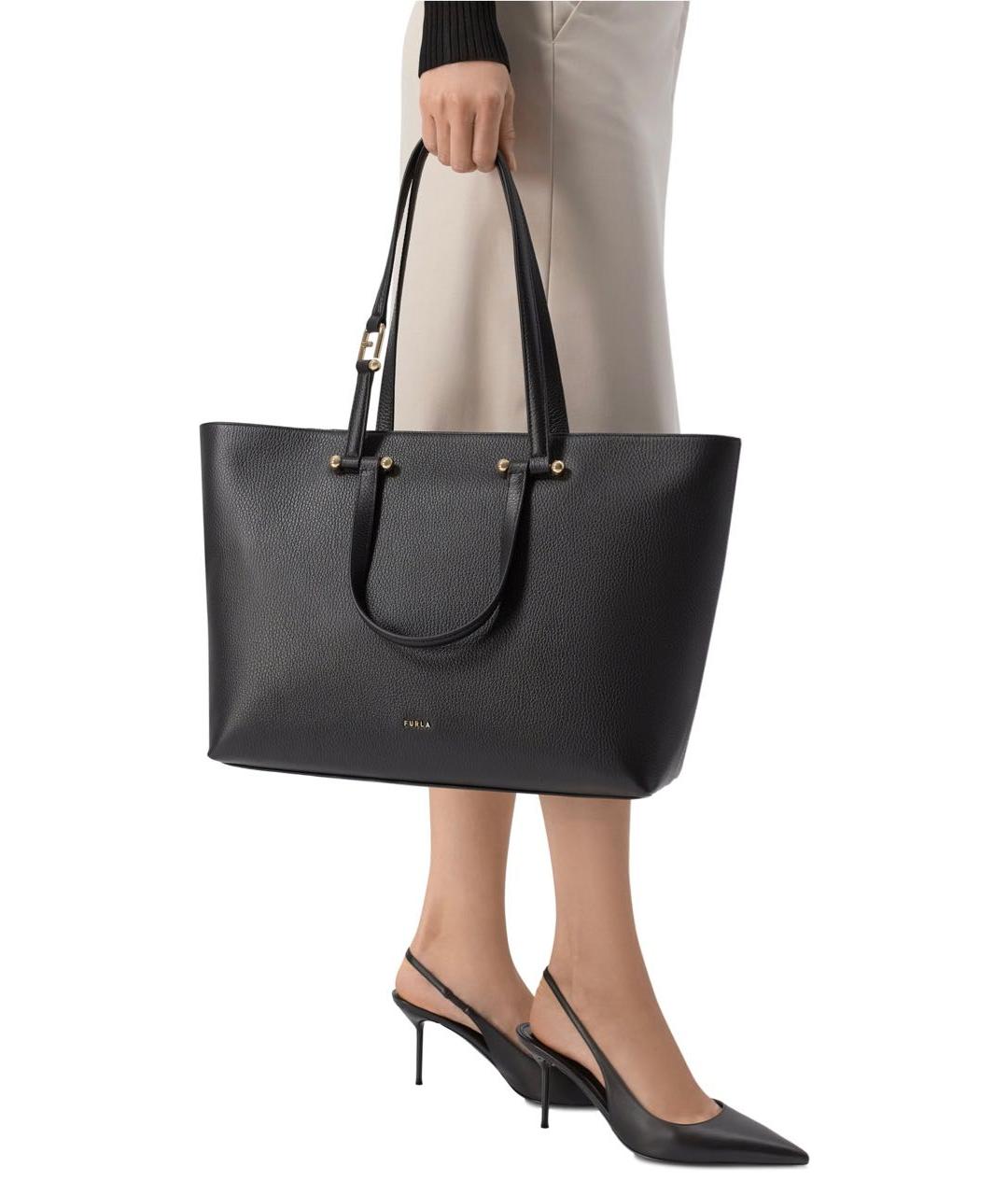 FURLA Черная кожаная сумка тоут, фото 5