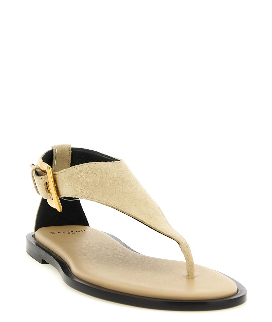 BALMAIN Бежевые кожаные босоножки, фото 2