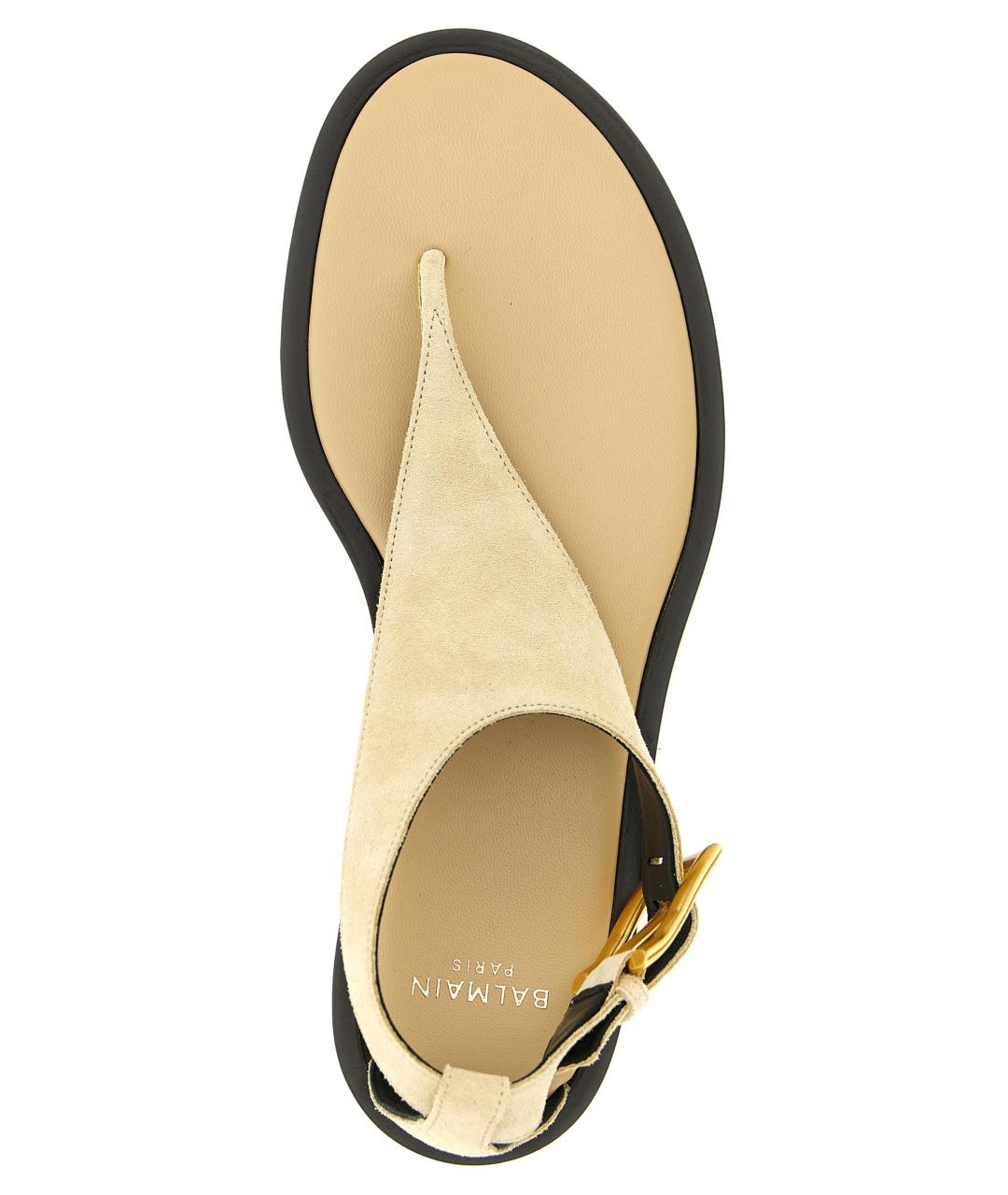 BALMAIN Бежевые кожаные босоножки, фото 4