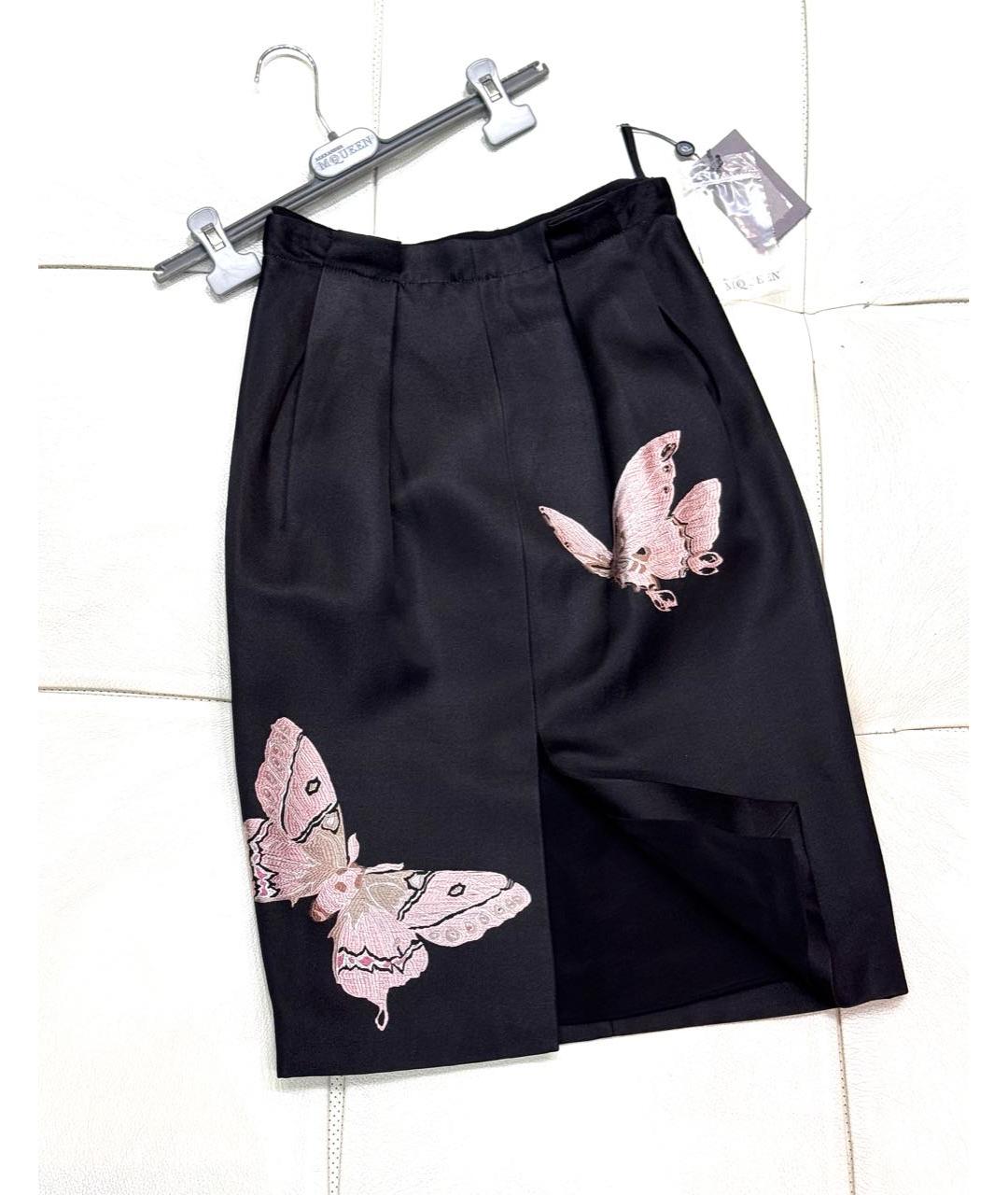 ALEXANDER MCQUEEN Черная шелковая юбка миди, фото 3