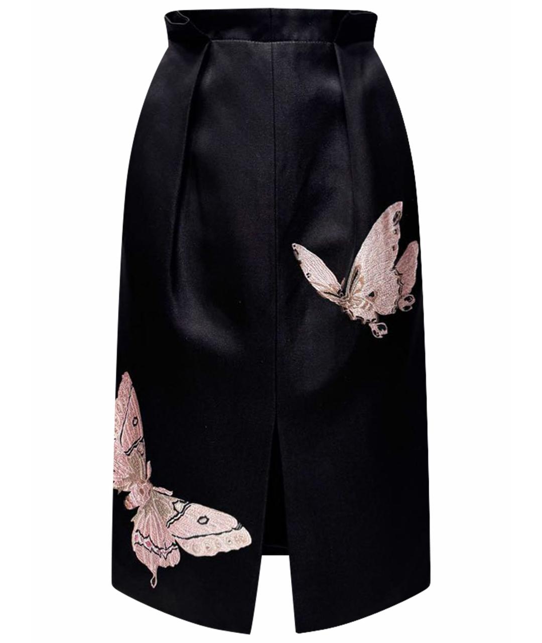 ALEXANDER MCQUEEN Черная шелковая юбка миди, фото 1