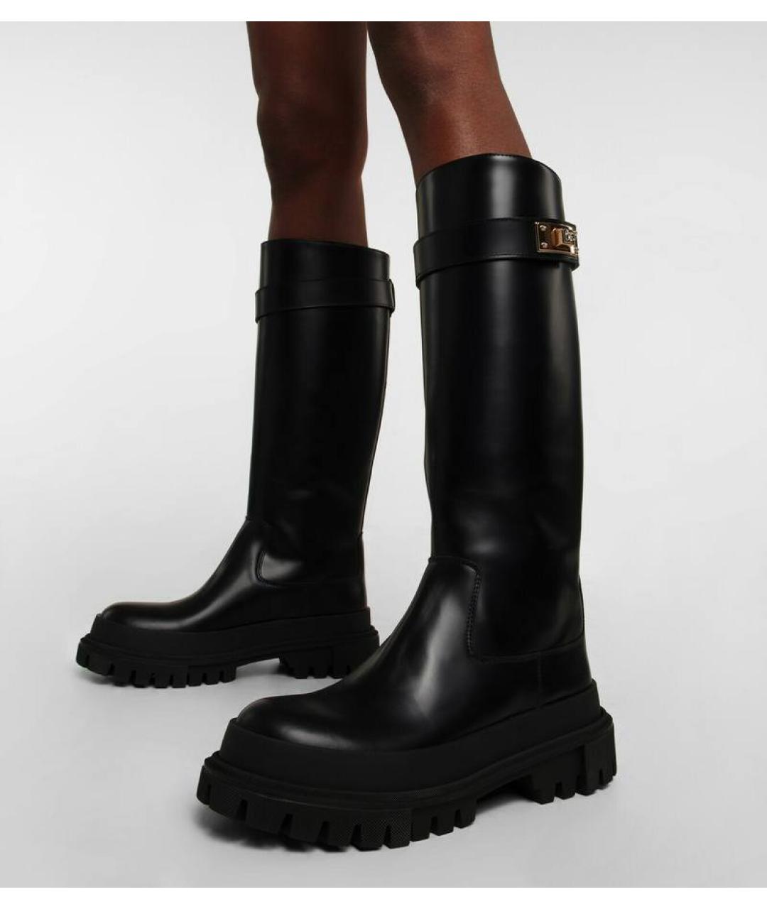 DOLCE&GABBANA Черные кожаные сапоги, фото 5