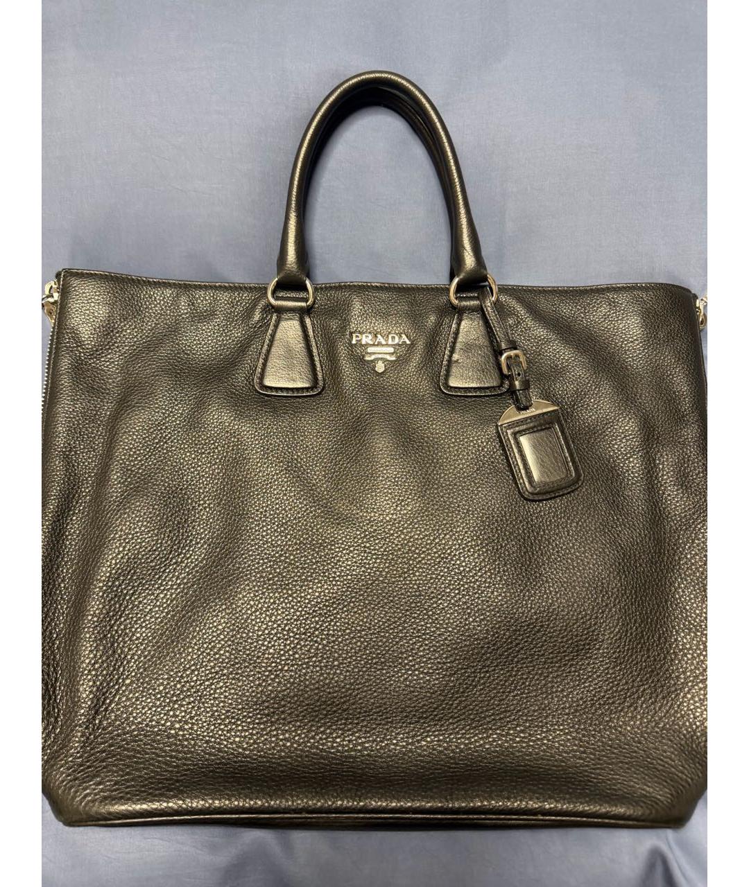 PRADA Черная кожаная сумка тоут, фото 7