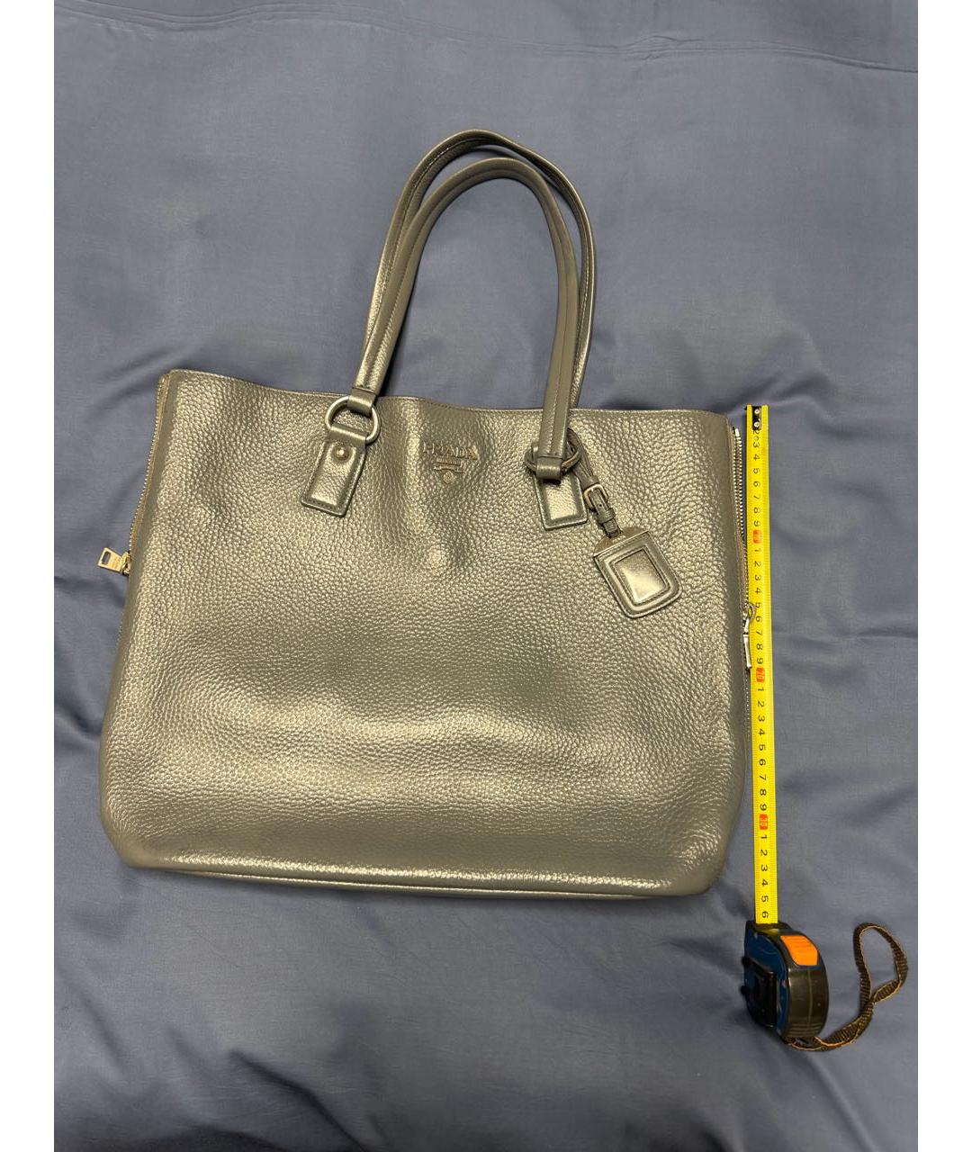 PRADA Серая кожаная сумка тоут, фото 4
