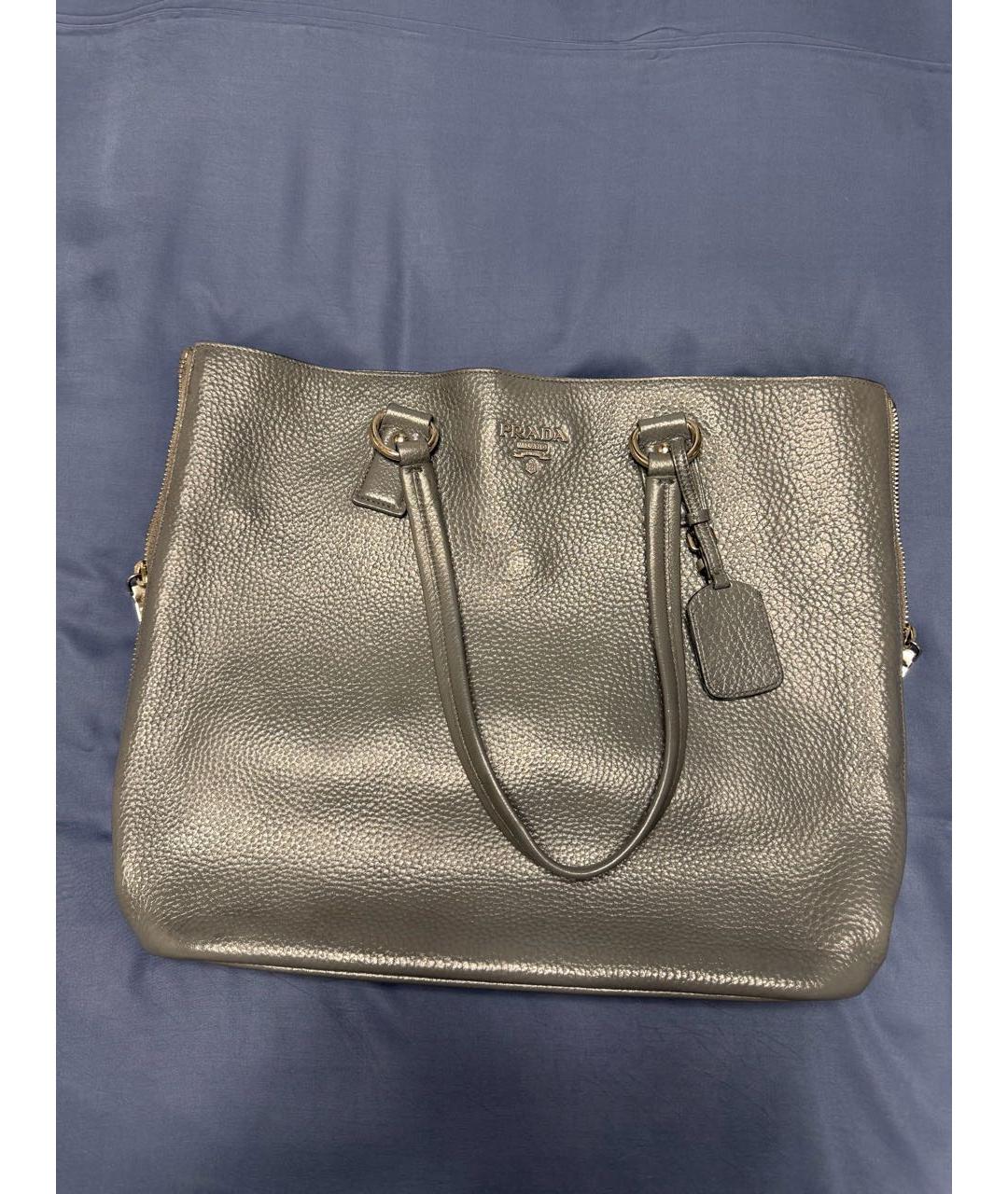 PRADA Серая кожаная сумка тоут, фото 6
