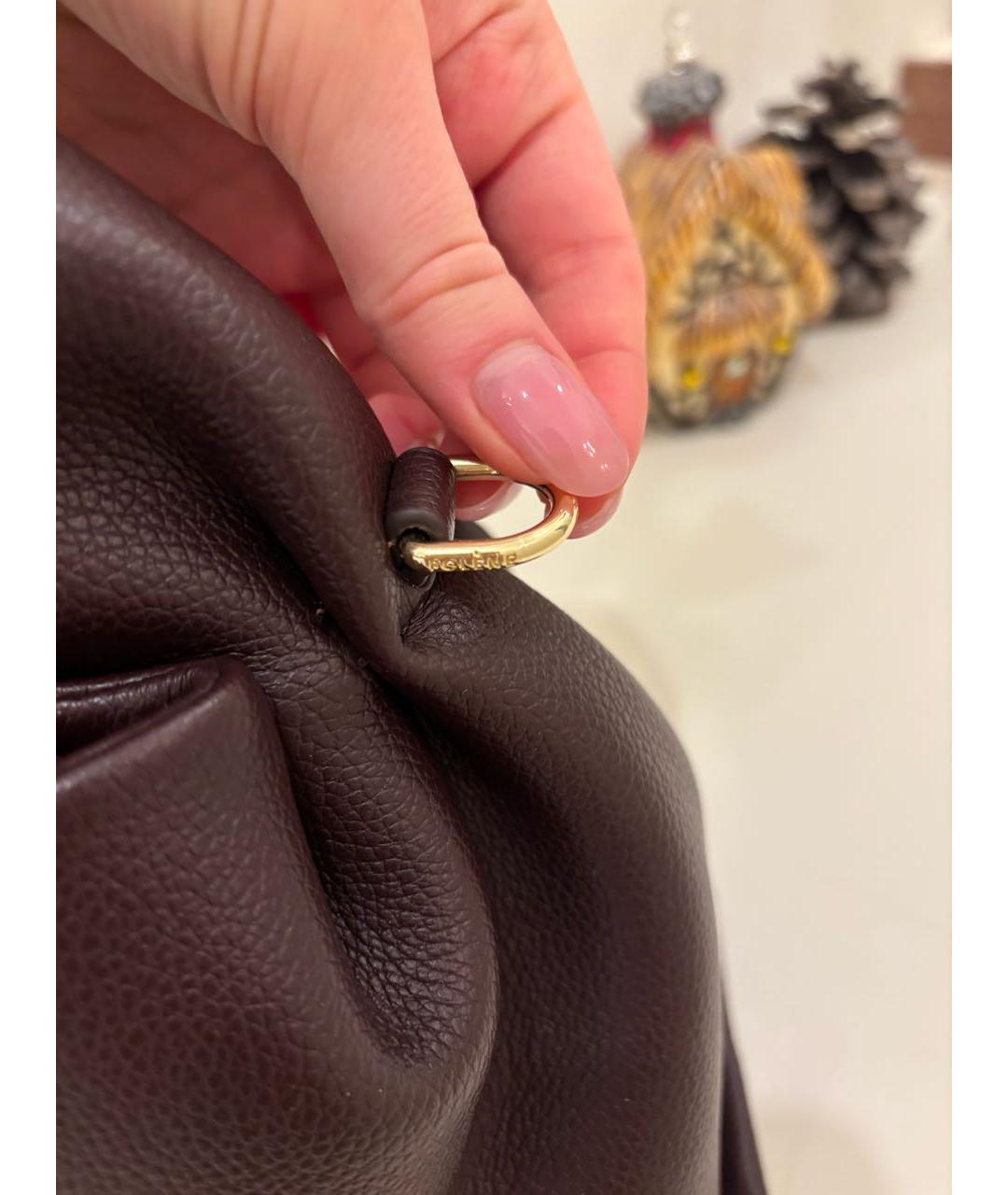 POLENE Коричневая кожаная сумка с короткими ручками, фото 3